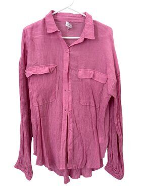 ACOA Crinkled Shirt Size Medium Button Up Long Sleeve Textured Business Casual